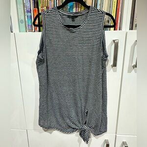 Banana Republic Navy & White Striped 100% Linen Blend Tie-Hem Tank Summer Beach
